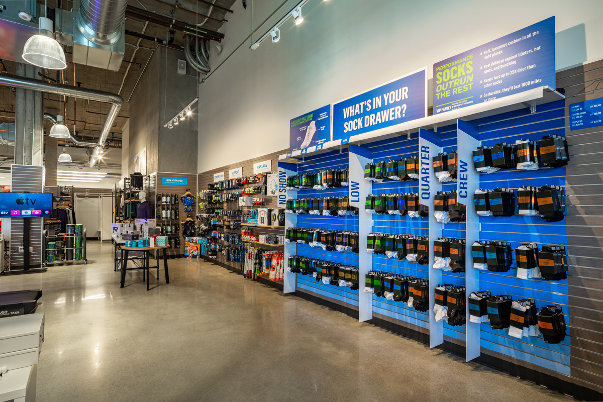 sock display in Road Runner Sports, Sunnyvale, CA 360 Virtual Tour for Running Shoe Stores