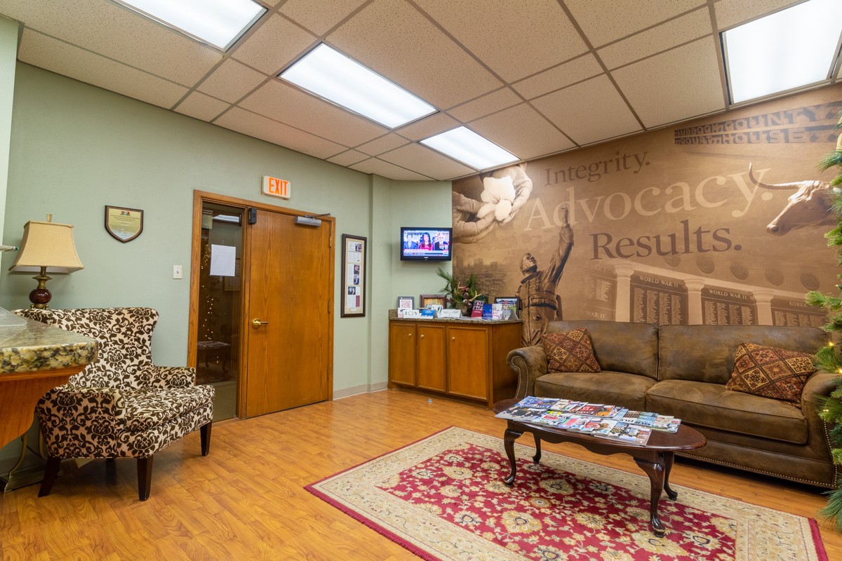 waiting room at Liggett Law Group, P.C., Lubbock, TX Personal Injury Attorney Office