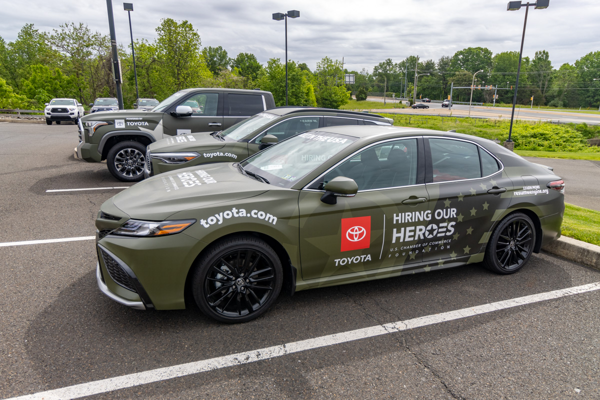 army green body wrap car at Team Toyota of Langhorne, PA Car Dealership