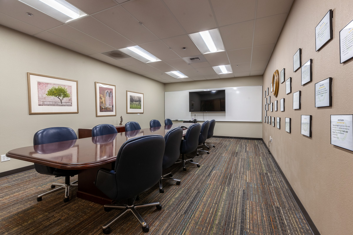 conference room at Curtis Legal Group, Modesto, CA Personal Injury Attorney Office
