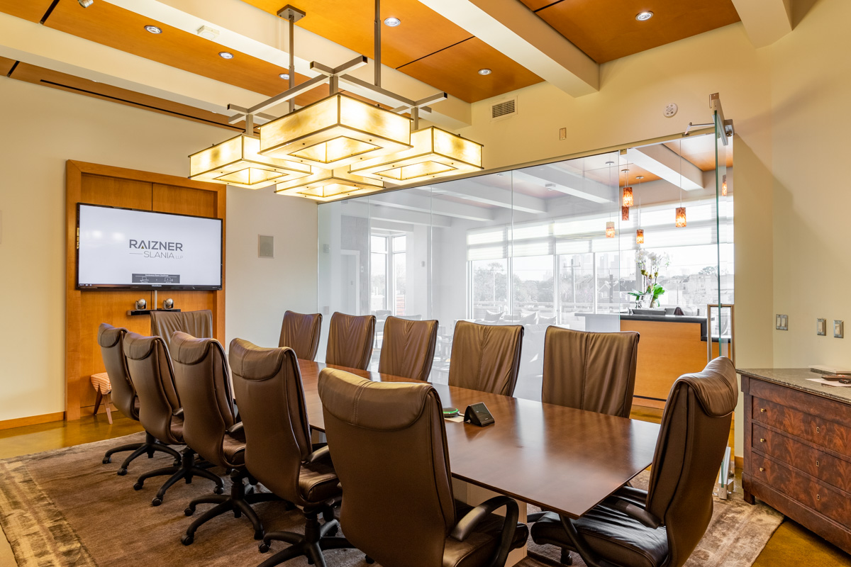 conference room at Raizner Slania LLP, Houston, TX Insurance Attorney Law Office