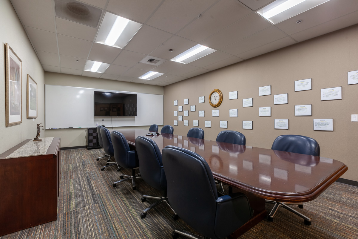 conference table at Curtis Legal Group, Modesto, CA Personal Injury Attorney Office