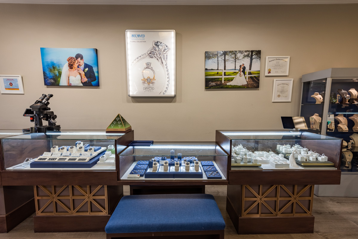 glass display case at Diamond Direct, Brea, CA Jewelry Store