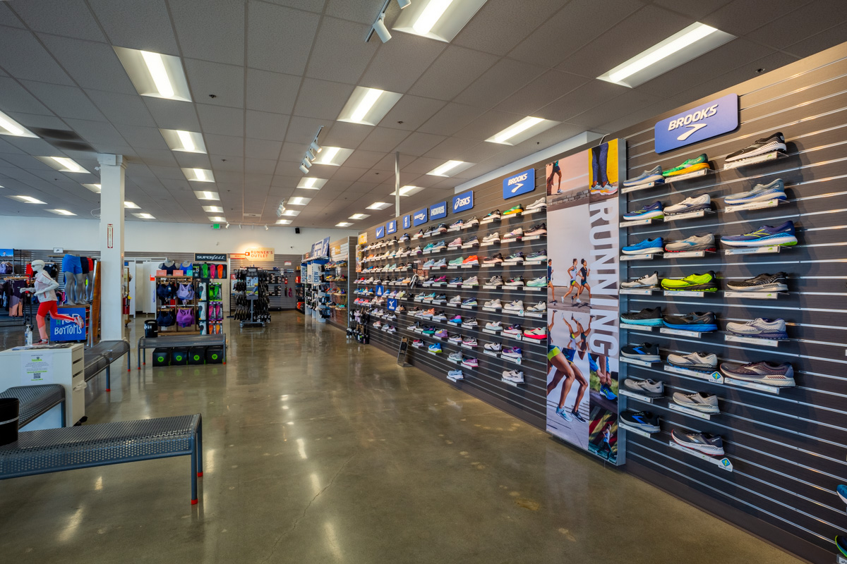 sneaker display at Road Runner Sports, Campbell, CA Running Shoe Store