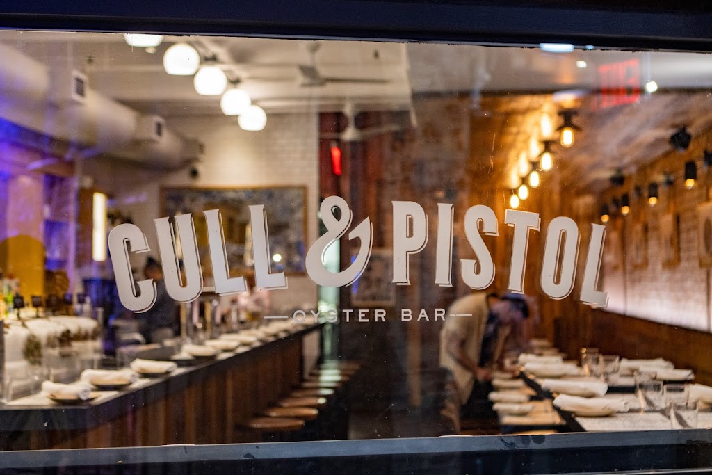 window sign at Cull & Pistol, New York, NY Seafood Restaurant