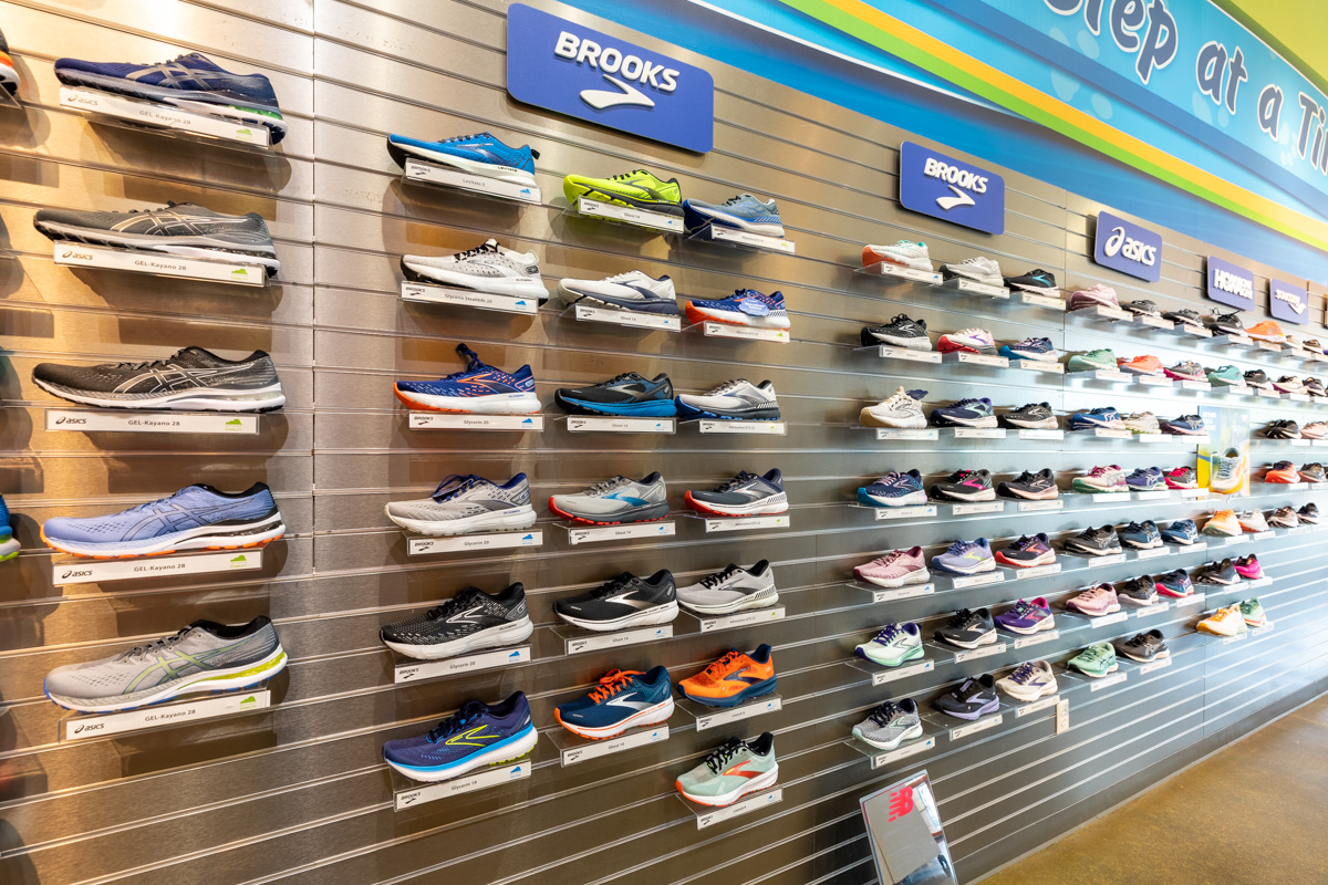 sneaker display at Road Runner Sports South Denver, Lone Tree, CO Running Shoe Store