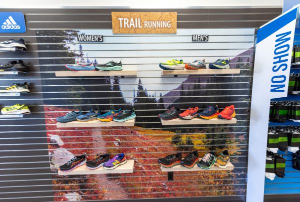 trail running sneaker display at Road Runner Sports Tustin, Irvine, CA 360 Virtual Tour for Running Shoe Store
