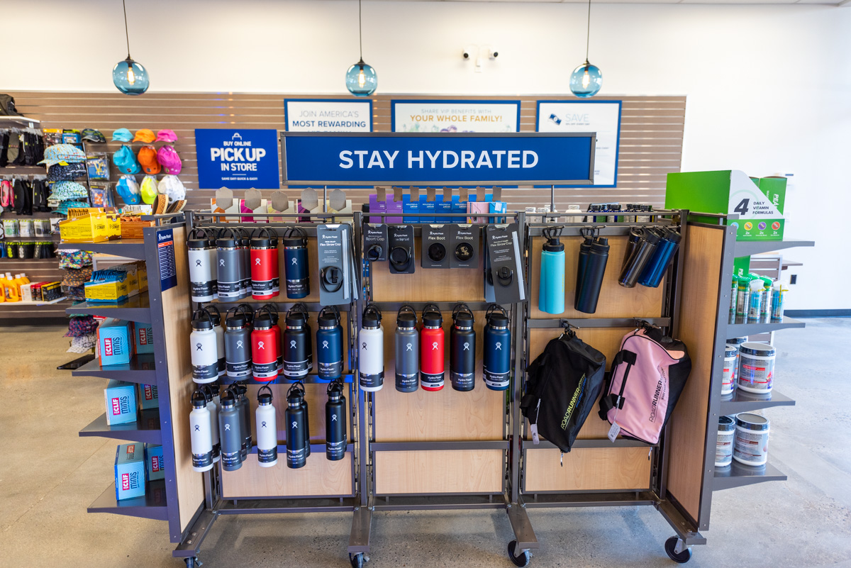 water bottles at Road Runner Sports Tustin, Irvine, CA 360 Virtual Tour for Running Shoe Store
