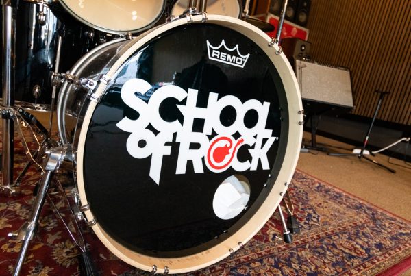 kick drum logo of School of Rock, Carmichael, CA 360 Virtual Tour for Music School