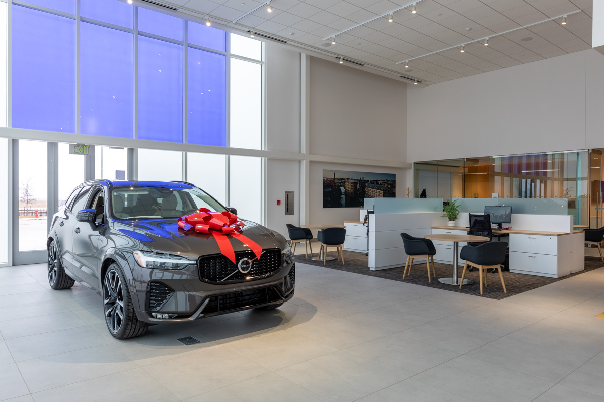 show room car with ribbon bow at Grubbs Volvo Cars Grapevine, TX 360 Virtual Tour for Car Dealership