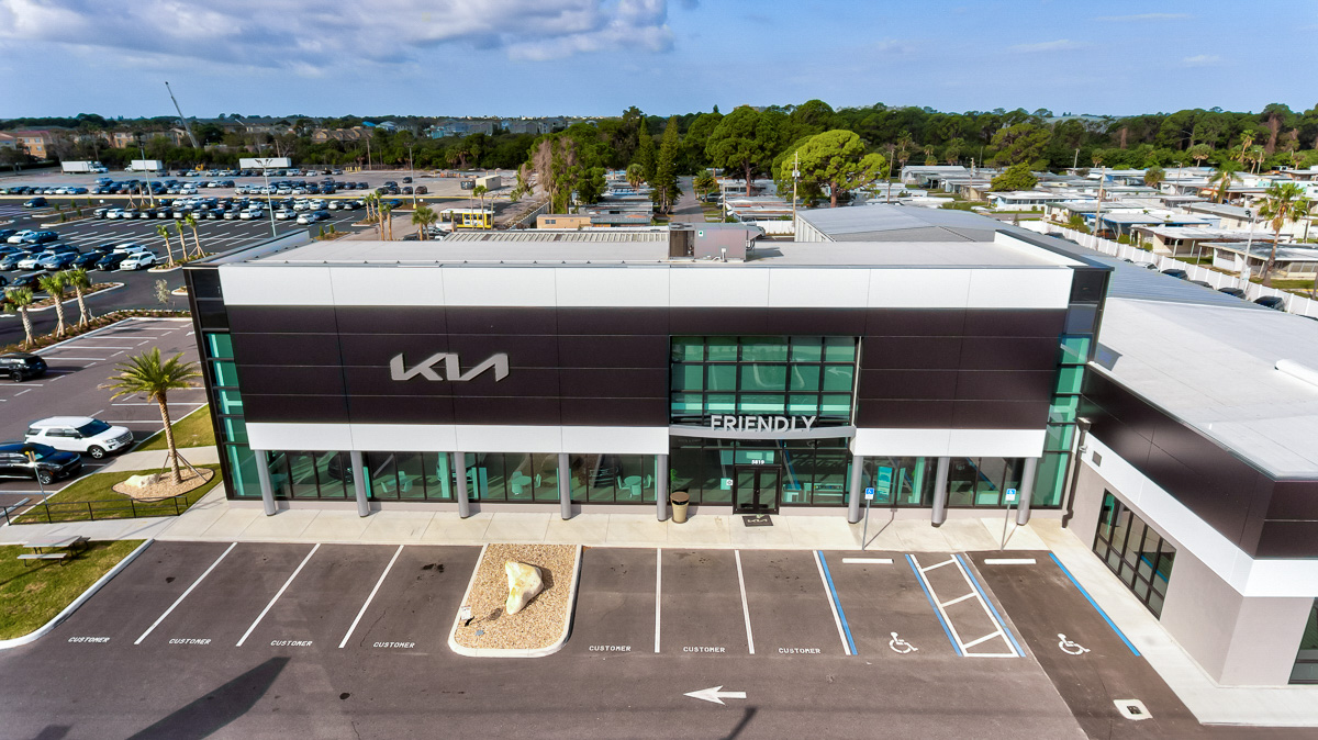drone shot of Friendly Kia, New Port Richey, FL 360 Virtual Tour for Car Dealership