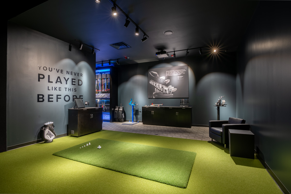 golf driving simulator bay at PXG Kansas City in Overland Park, KS 360 Virtual Tour for Golf Gear and Apparel