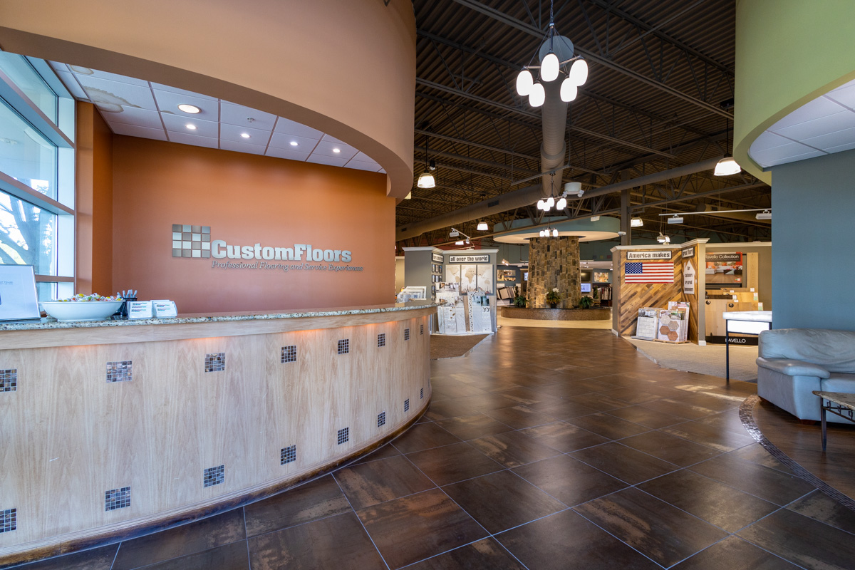 sales desk at Custom Floors, Fishers, IN 360 Virtual Tour for Flooring Store