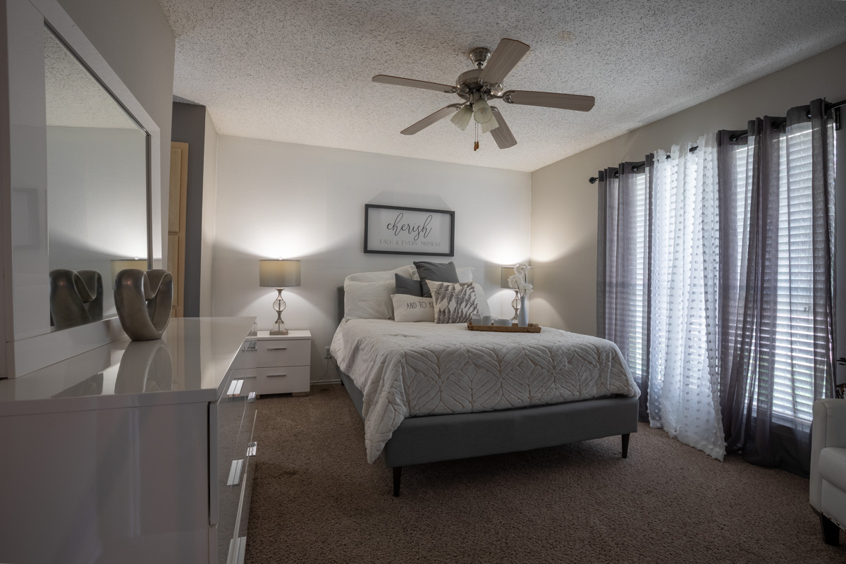 model bedroom at Village Green of Bear Creek in Euless, TX 360 Virtual Tour for Apartment complex