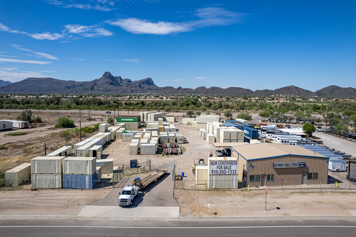 drone shot of Southwest Mobile Storage, Tucson, AZ 360 Virtual Tour for Container supplier
