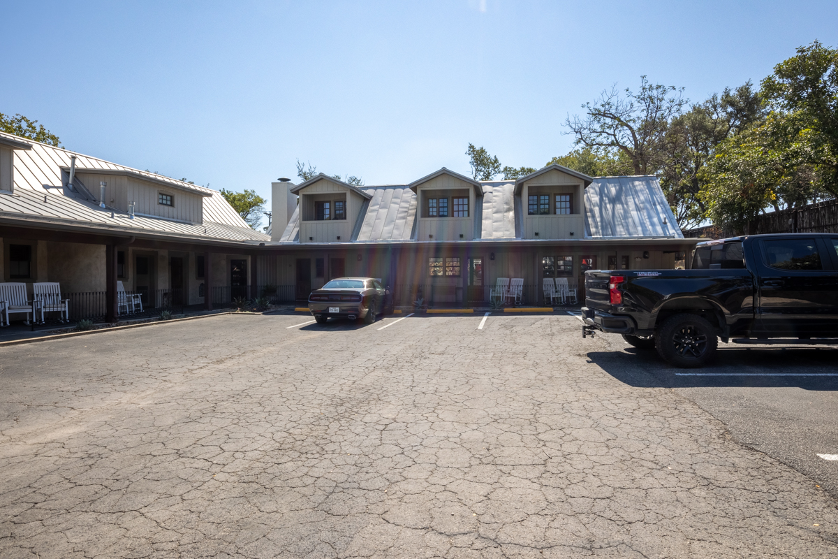 parking lot of The Winchester Lodge, Fredericksburg, TX 360 Virtual Tour for Hotel
