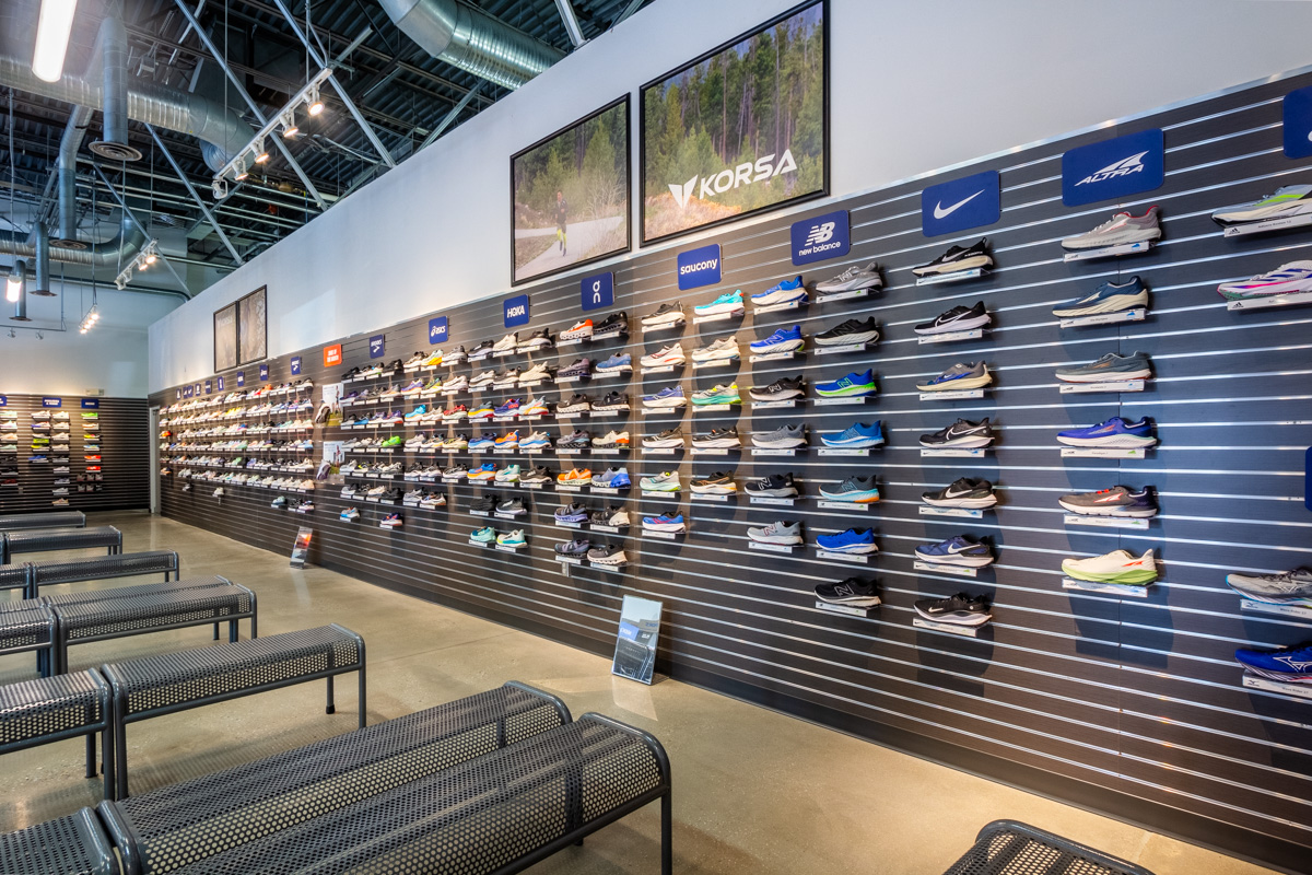 shoe display wall at Road Runner Sports Columbia, Elkridge, MD 360 Virtual Tour for Running Shoe Store