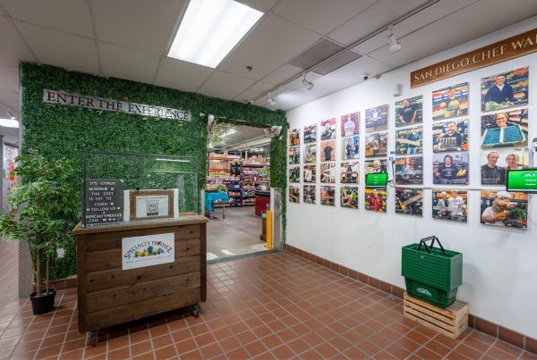 decorated entrace to Specialty Produce Market, San Diego, CA 360 Virtual Tour for Grocery store