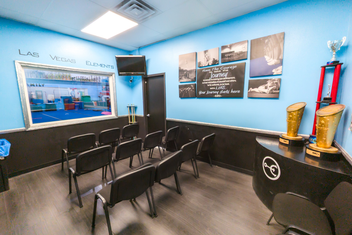 viewing room at Las Vegas Elements Cheer and Tumbling Gym 360 Virtual Tour for Gymnastics center
