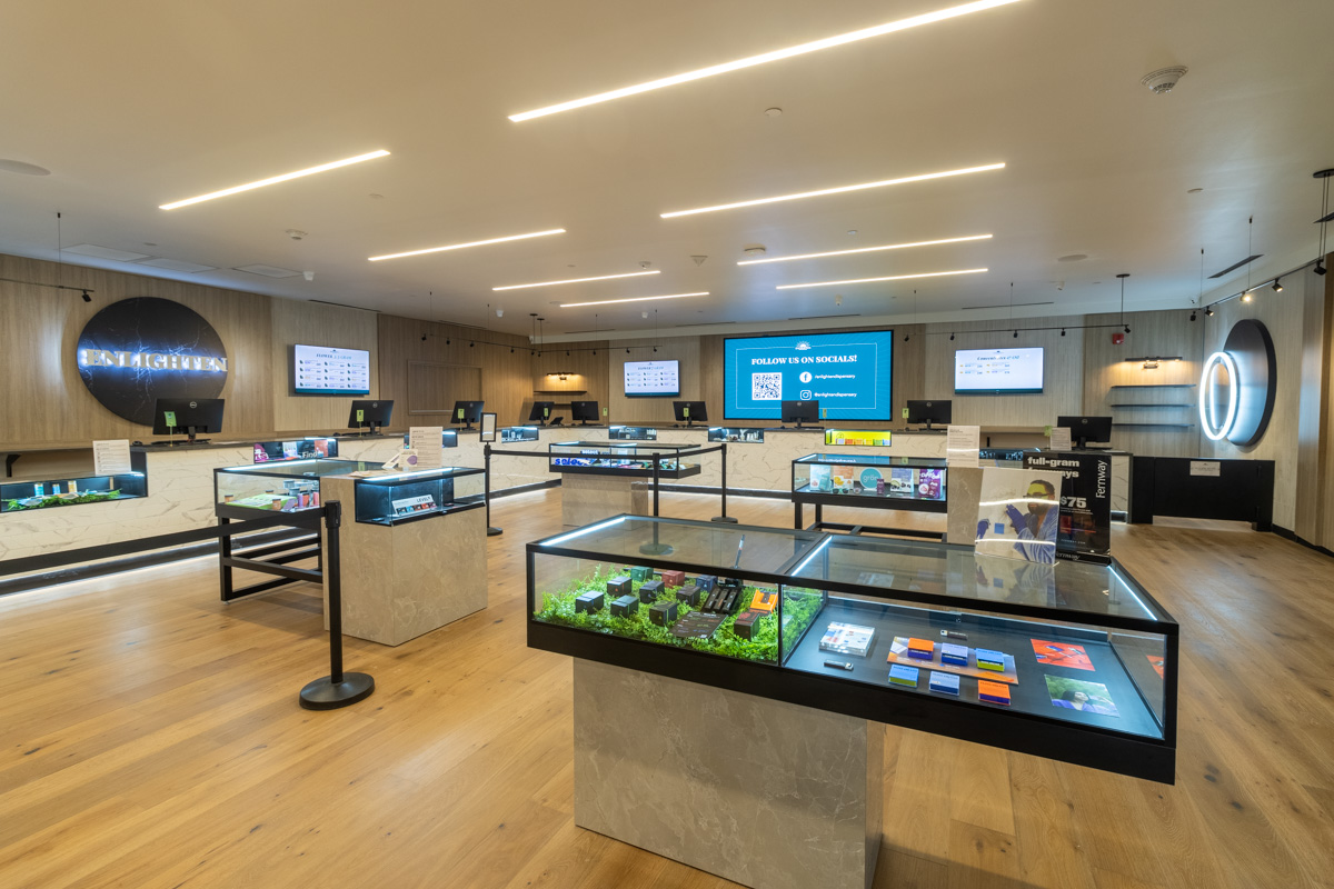 interior displays at Enlighten Dispensary, Marlton, NJ 360 Virtual Tour for Cannabis store