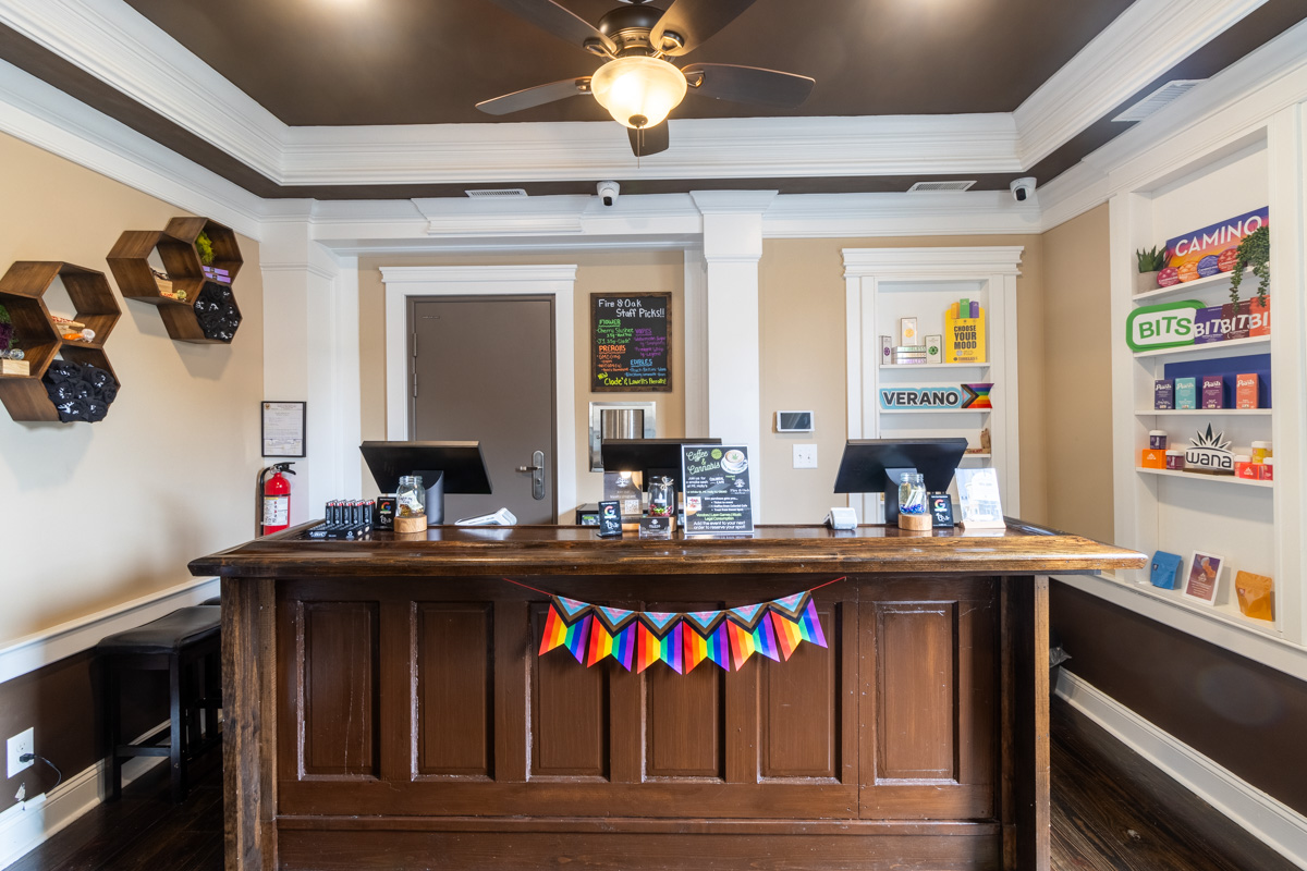 sales counter at Fire & Oak Dispensary, Mt. Holly, NJ 360 Virtual Tour for Cannabis store