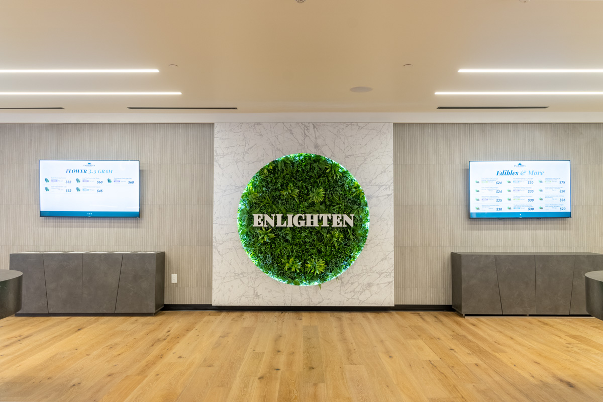 wall logo sign of Enlighten Dispensary, Marlton, NJ 360 Virtual Tour for Cannabis store