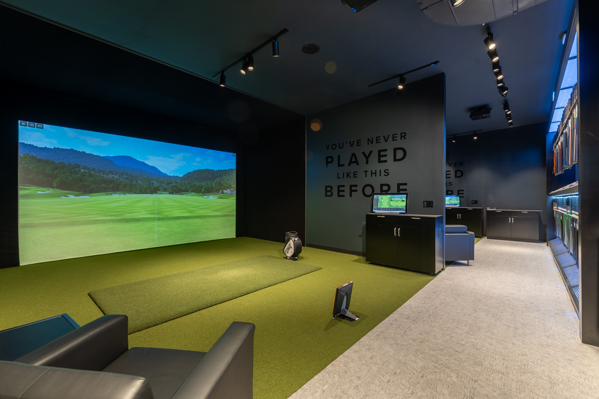 driving range simulator at PXG San Diego, CA 360 Virtual Tour for Golf Gear and Apparel