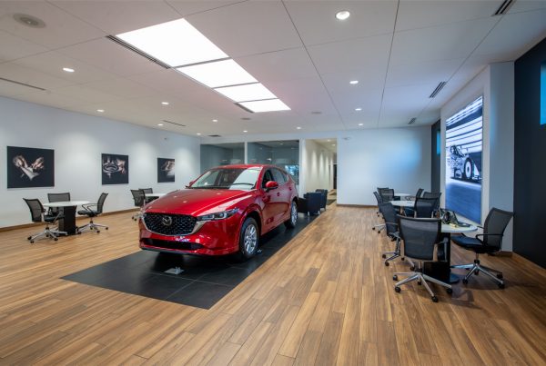 red car on show floor at Byers Mazda, Columbus, OH 360 Virtual Tour for Car Dealership