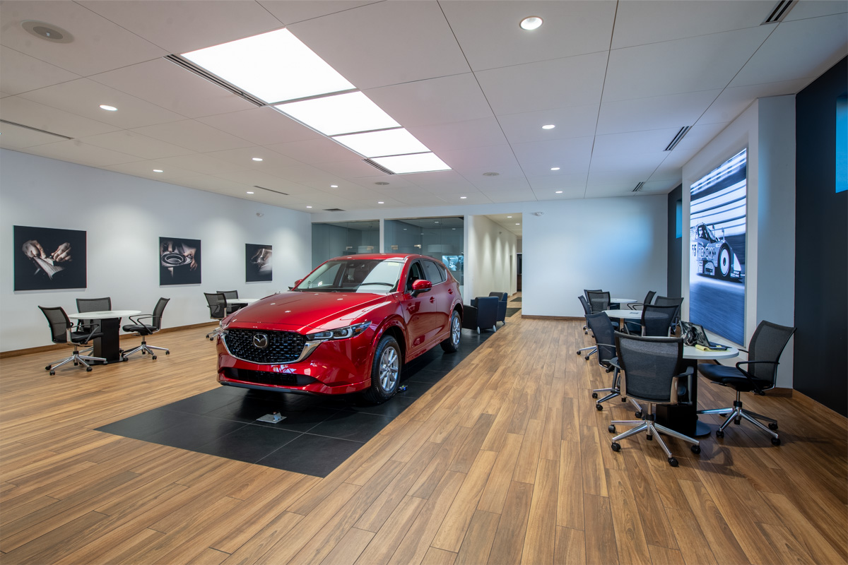 red car on show floor at Byers Mazda, Columbus, OH 360 Virtual Tour for Car Dealership