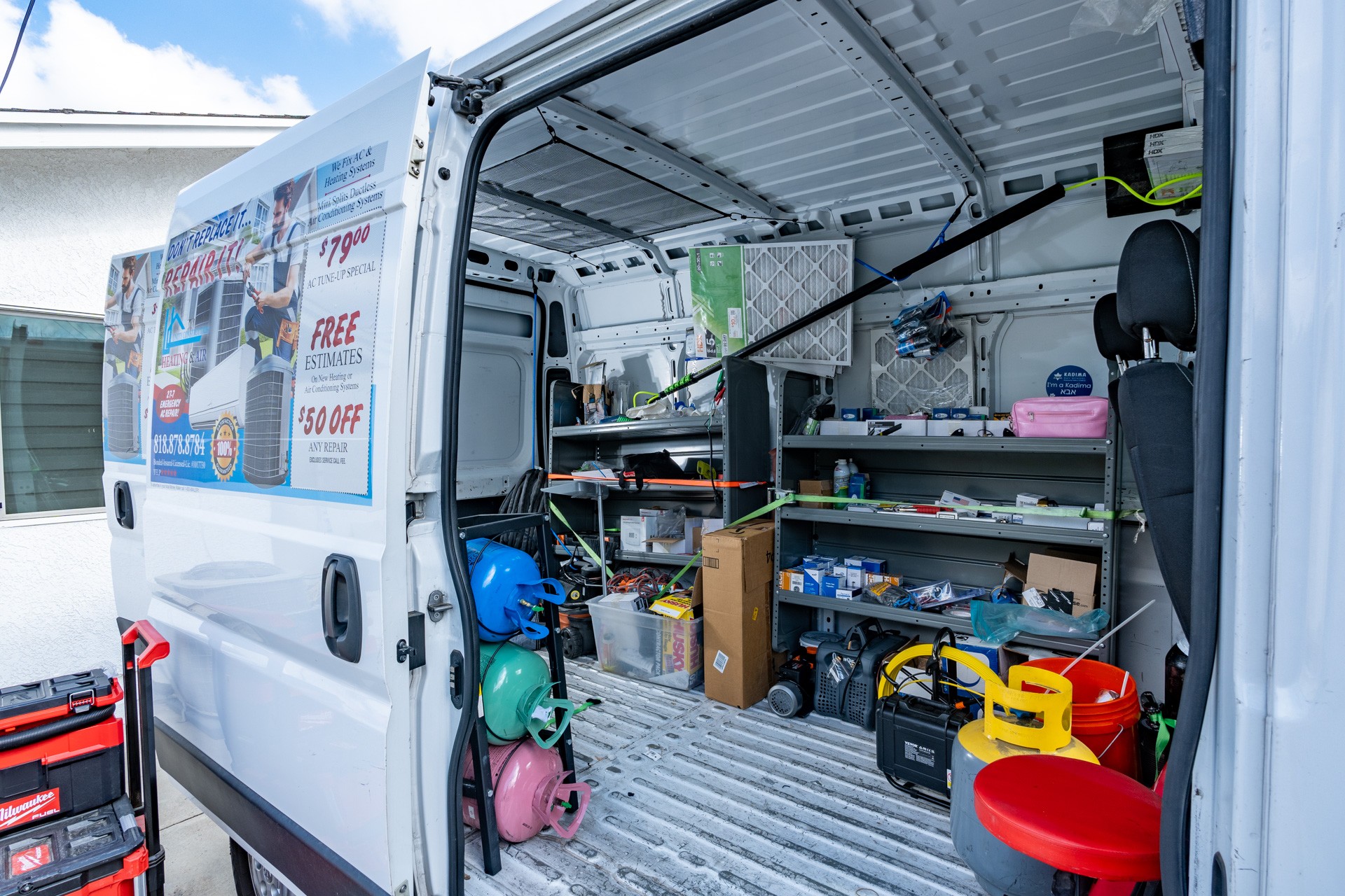 inside service van of Unity Construction Heating & Air, Woodland Hills, CA 360 Virtual Tour for Air conditioning repair service