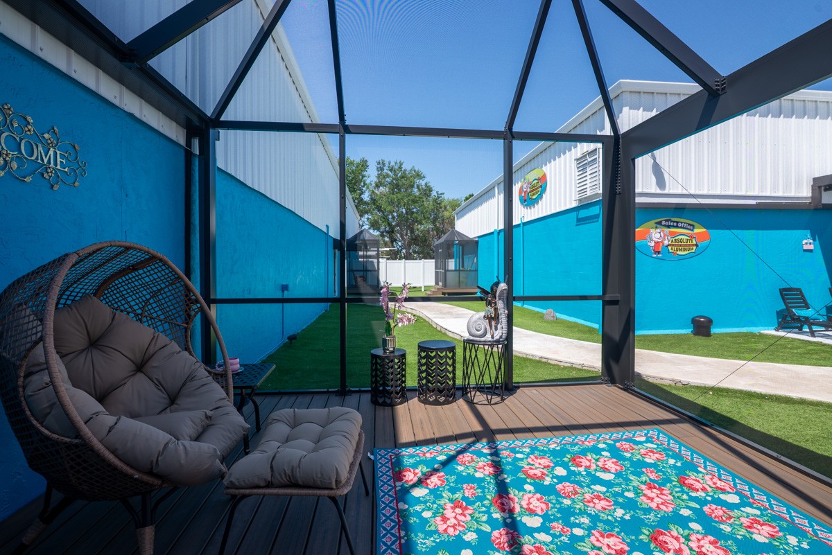 patio egg chair at Absolute Aluminum, Venice, FL 360 Virtual Tour for Patio enclosure supplier