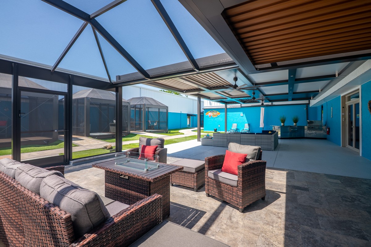 patio seating at Absolute Aluminum, Venice, FL 360 Virtual Tour for Patio enclosure supplier