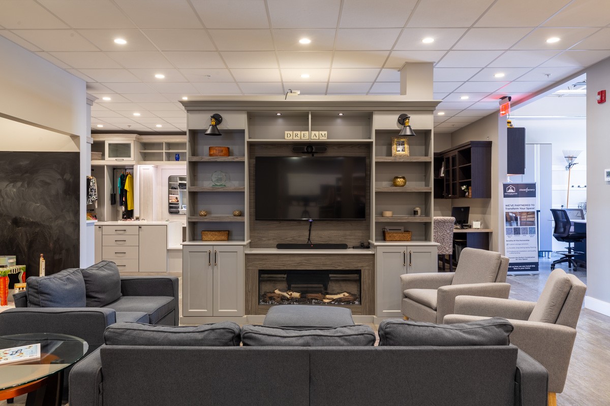 entertainment room at Closet Factory, Wilmington, MA 360 Virtual Tour for Interior design Cabinet maker