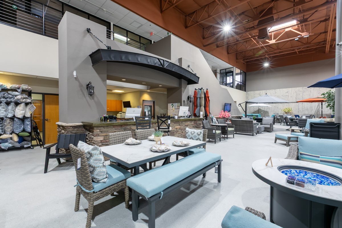 light blue patio furniture at Paddy O' Furniture, North Phoenix, AZ 360 Virtual Tour for Outdoor furniture store