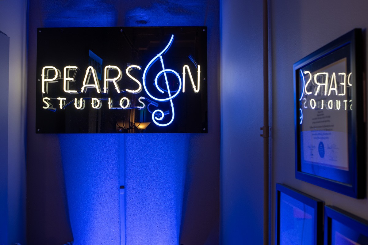 neon sign at Pearson Studios, Inc., Hoboken, NJ 360 Virtual Tour for Music Instructor & Recording Studio