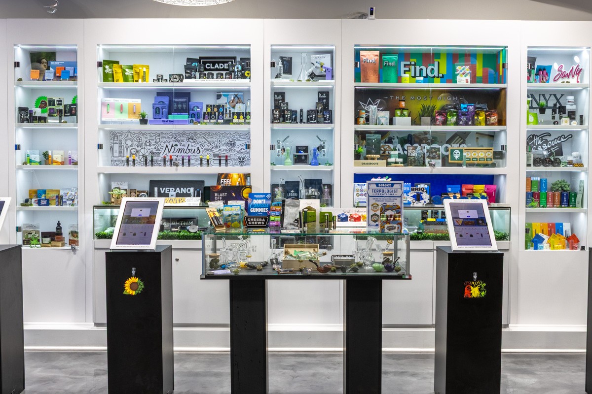 wall display at Jersey Meds Cannabis Recreational Dispensary, Pennington, NJ 360 Virtual Tour for Cannabis store