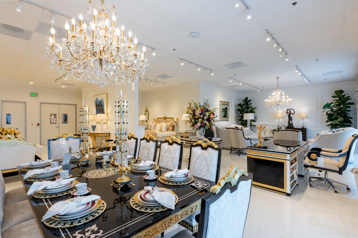 fancy dining table at Marc Pridmore Interiors, Costa Mesa, CA 360 Virtual Tour for Outdoor furniture store