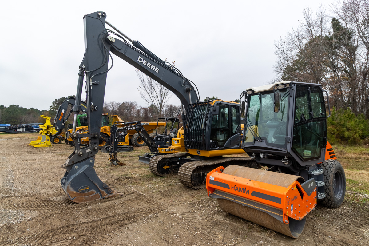 excavator and road roller at James River Equipment, Delmar, MD 360 Virtual Tour for Construction equipment supplier