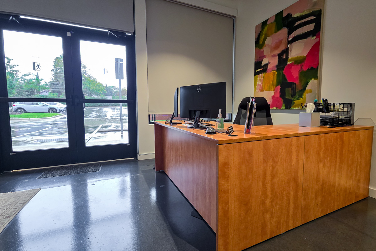 front desk at Stewart Law Offices, Charlotte, NC 360 Virtual Tour for Personal injury attorney