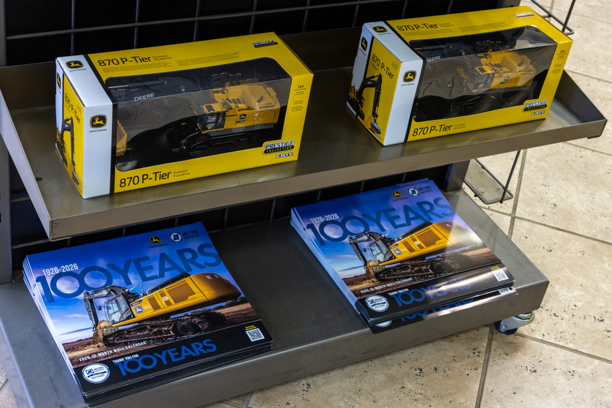 model toy John Deere 100 years calendar at James River Equipment, Frederick, MD 360 Virtual Tour for Construction equipment supplier