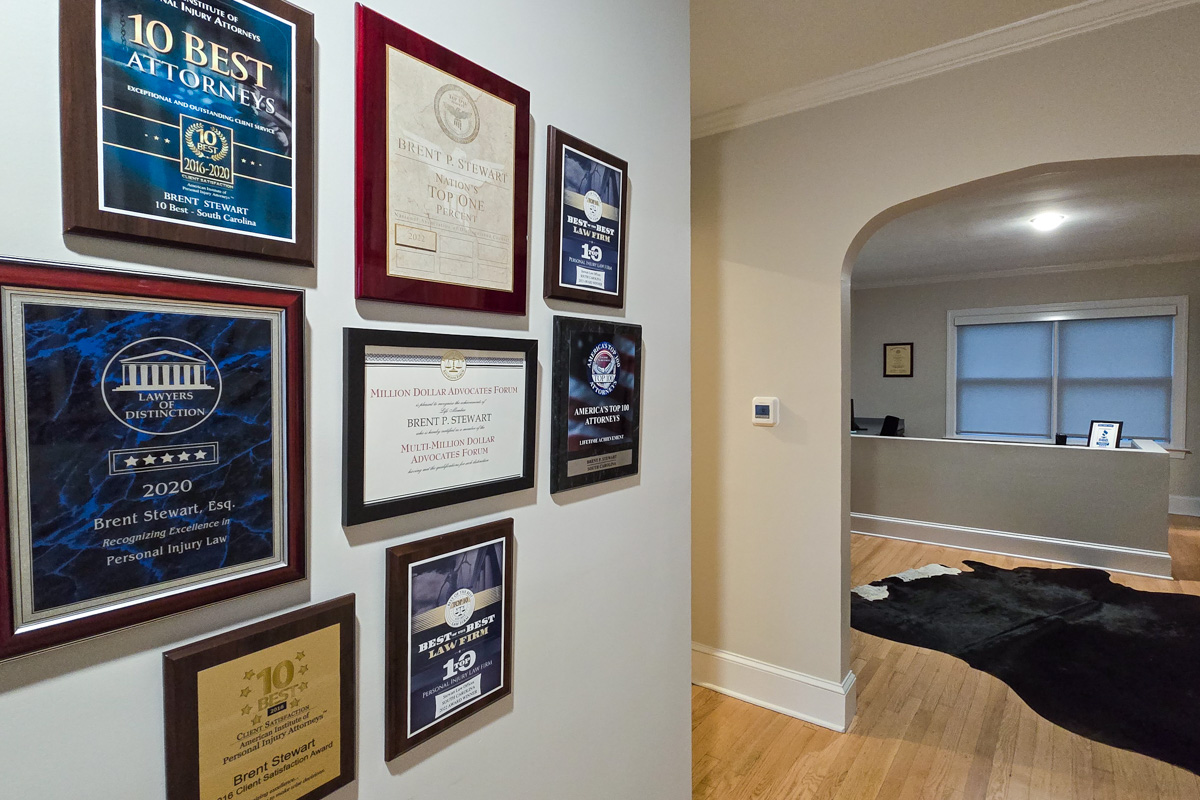 plaques and awards for Stewart Law Offices, Rock Hill, SC 360 Virtual Tour for Personal injury attorney