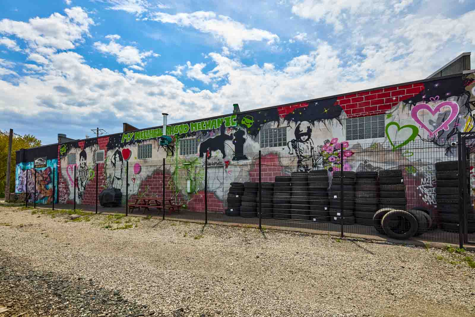 back wall mural at My Neighbourhood Mechanic, Toronto, Ontario Canada 360 Virtual Tour for Auto Mechanic